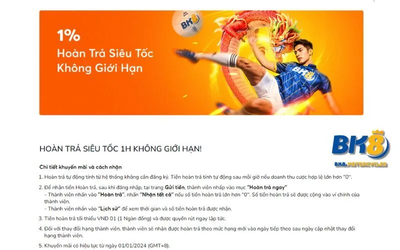 Hoàn trả không giới hạn tại nhà cái uy tín BK8